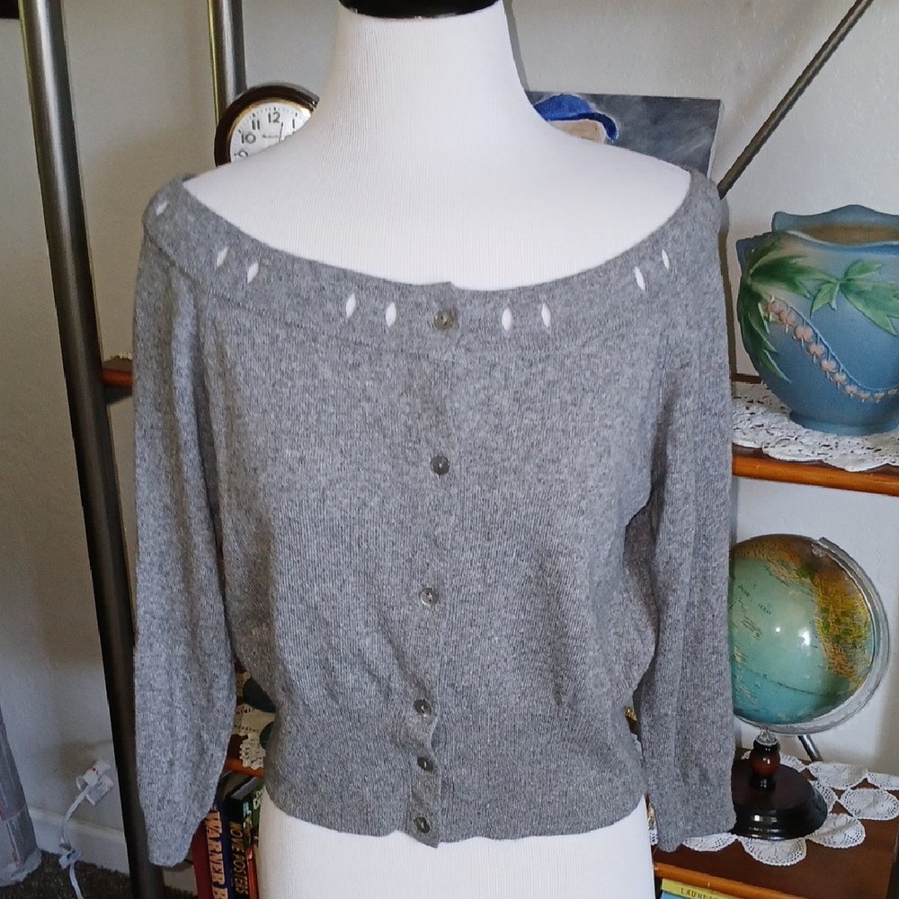 RED Valentino Gray Off-the-Shoulder Sweater Wool Size S